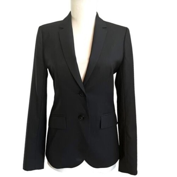 J Crew Black Blazer Super 120s Wool two button Jacket Lined pockets Size 0 - Picture 2 of 13